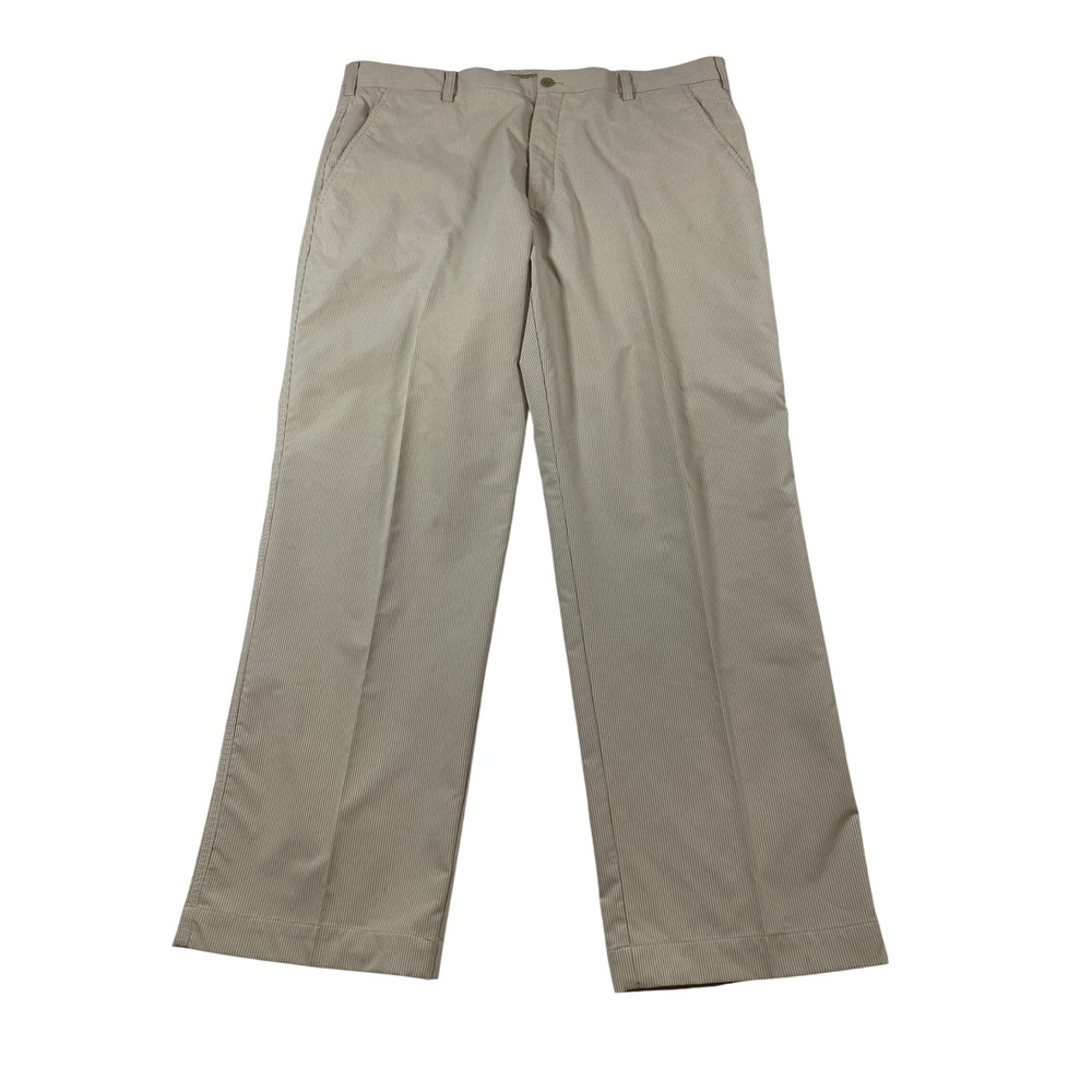 Nike Golf Mens 36x30 Tan White Micro Stripe Fit Dry Flat Front Pants Trousers - Picture 2 of 12